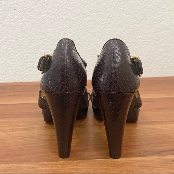 COACH “Ivanah” Python Leather Chestnut Brown High Heels Sandals Size 7.5B - Picture 6 of 16